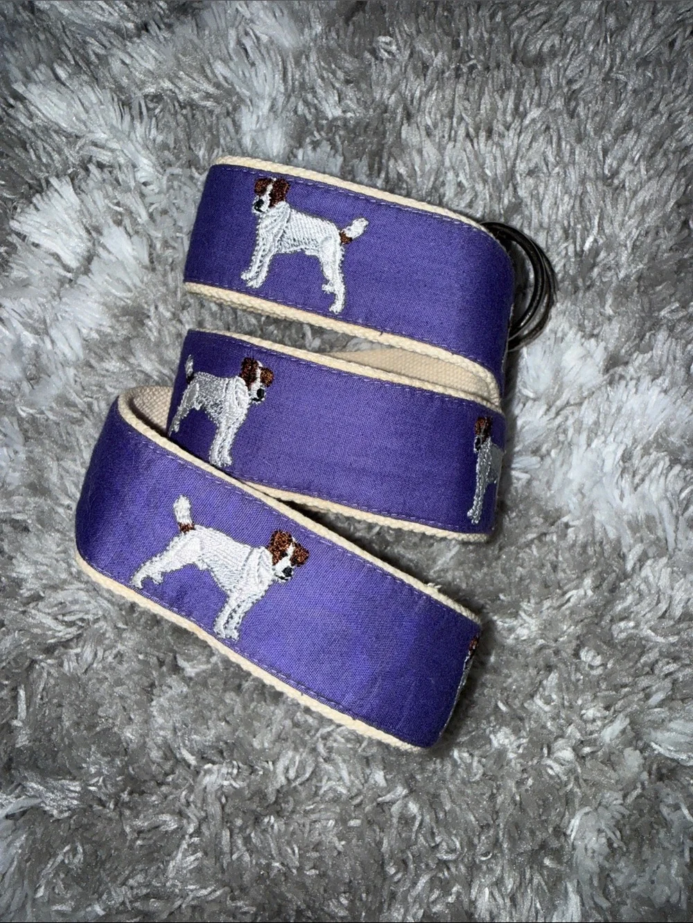 Vintage Cotton Handmade Belt featuring embroidered Jack Russel Terrier Dog